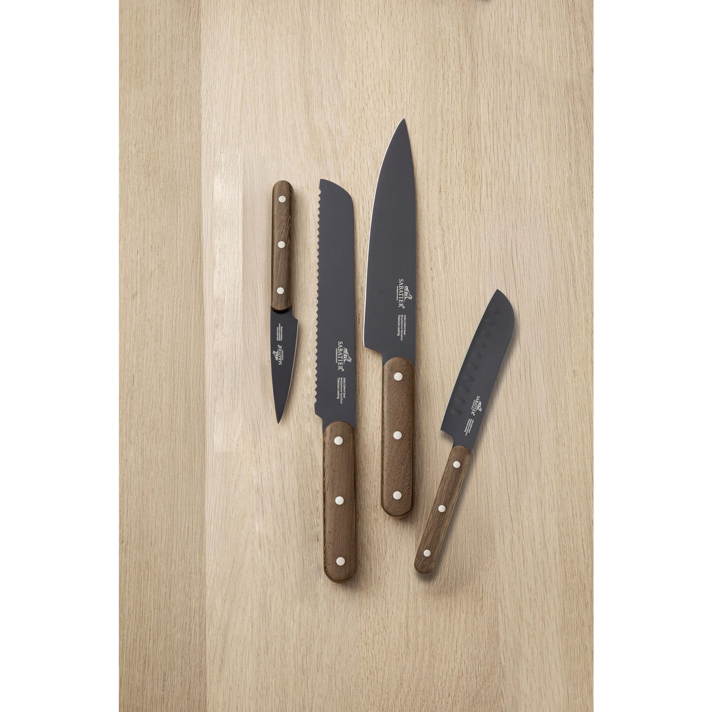 Lion Sabatier International Phenix Walnut Knife Set 4 Pieces Black/Wood