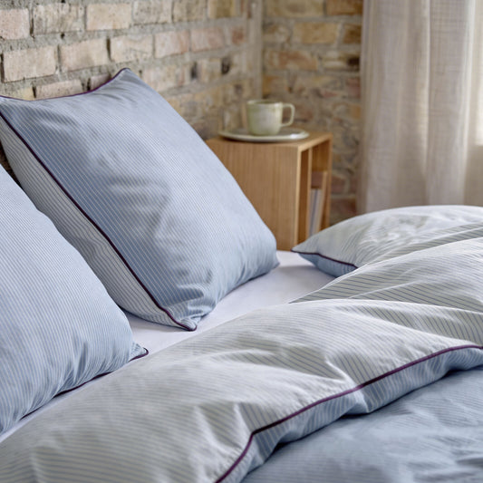 Södahl doubleface sengesæt – Linen Blue og Stone Grey
