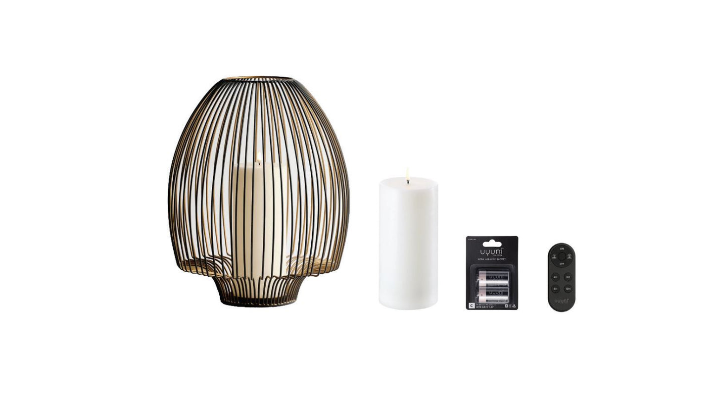 Metal lanterne med LED-bloklys – Nordic White
