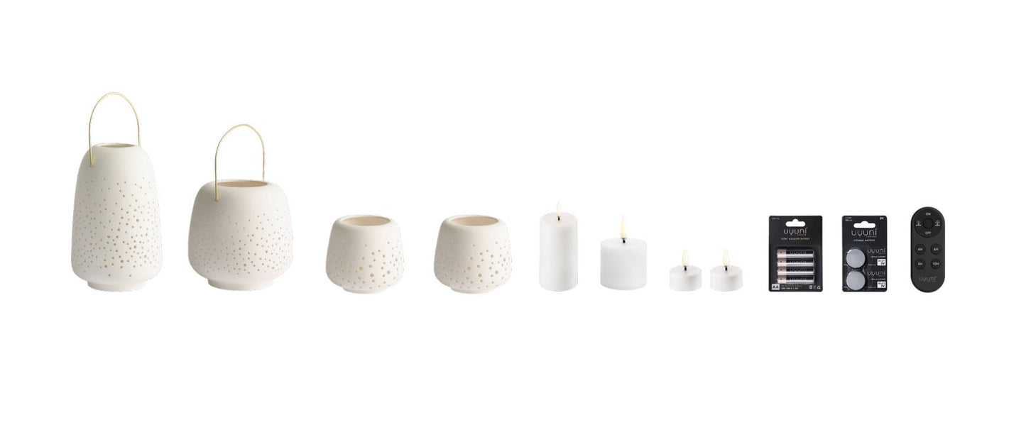 Keramik-lanterne LED-lyspakke – Nordic White